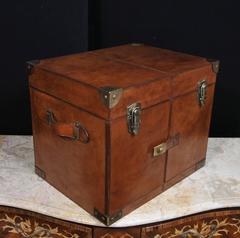 English Leather Hamper Wine Champagne Trunk Box Campaign Furniture