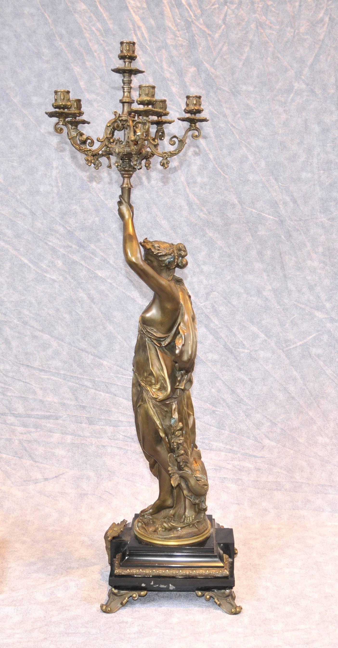 Contemporary Pair of French Bronze Gregoire Candelabras Torcheres For Sale