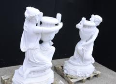 Pair of Italian Marble Maiden Statue Garden Urns Lifesize Sculpture