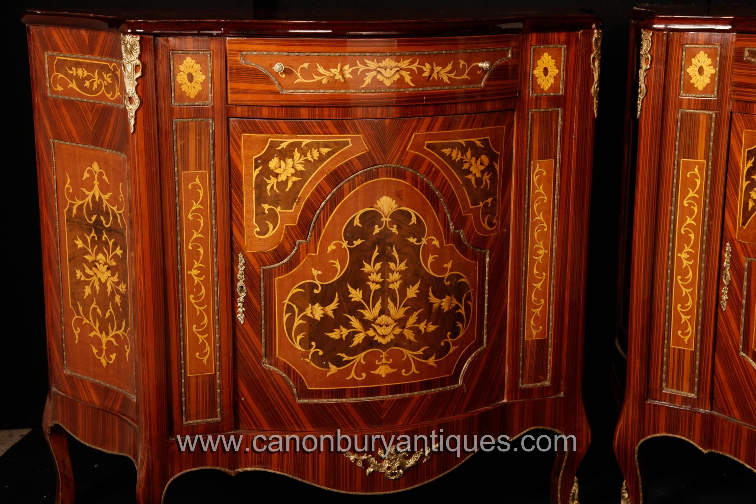 Pair of French Empire Style Cabinets Chests Marquetry Inlay For Sale 3