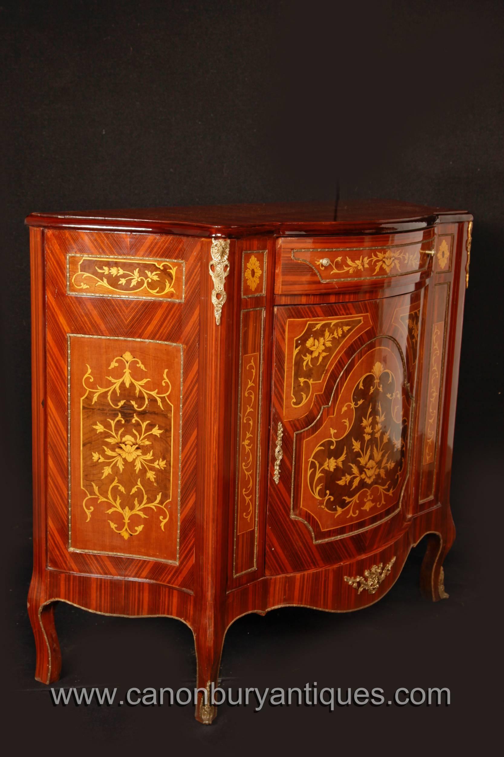 Contemporary Pair of French Empire Style Cabinets Chests Marquetry Inlay For Sale