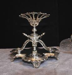 Pair Sheffield Silver Plate Cherub Glass Bowl Comports Dippers Centrepiece