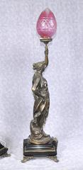Pair of Bronze Lights Signed Gregoire Statue Liberty Torcheres Lamp