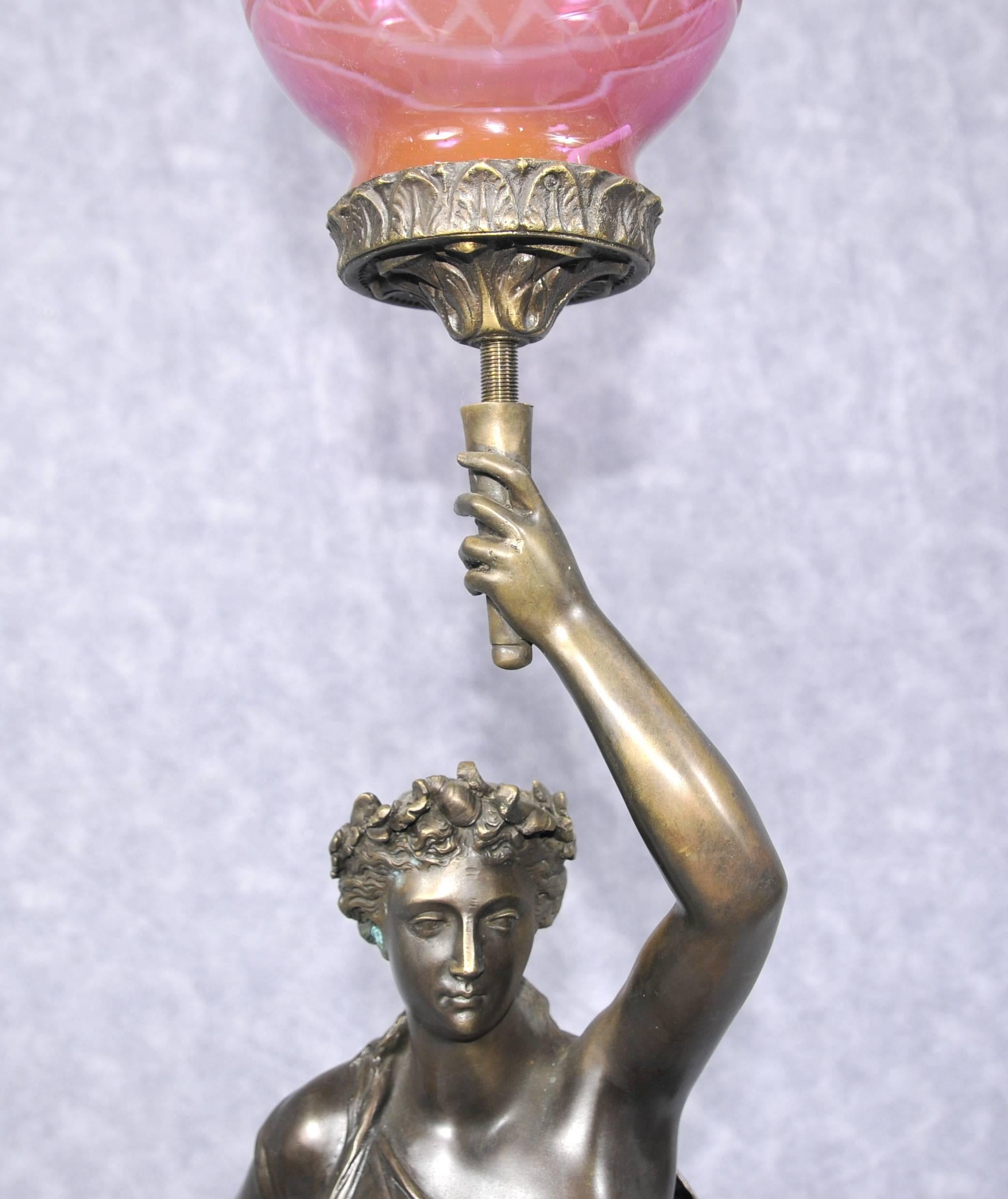 Pair of Bronze Lights Signed Gregoire Statue Liberty Torcheres Lamp For Sale 4