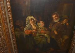 19th Century Antique Dutch Oil Painting Family Portrait