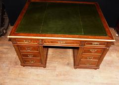 Antique French Napoleon III Partners Desk Mahogany Writing Table