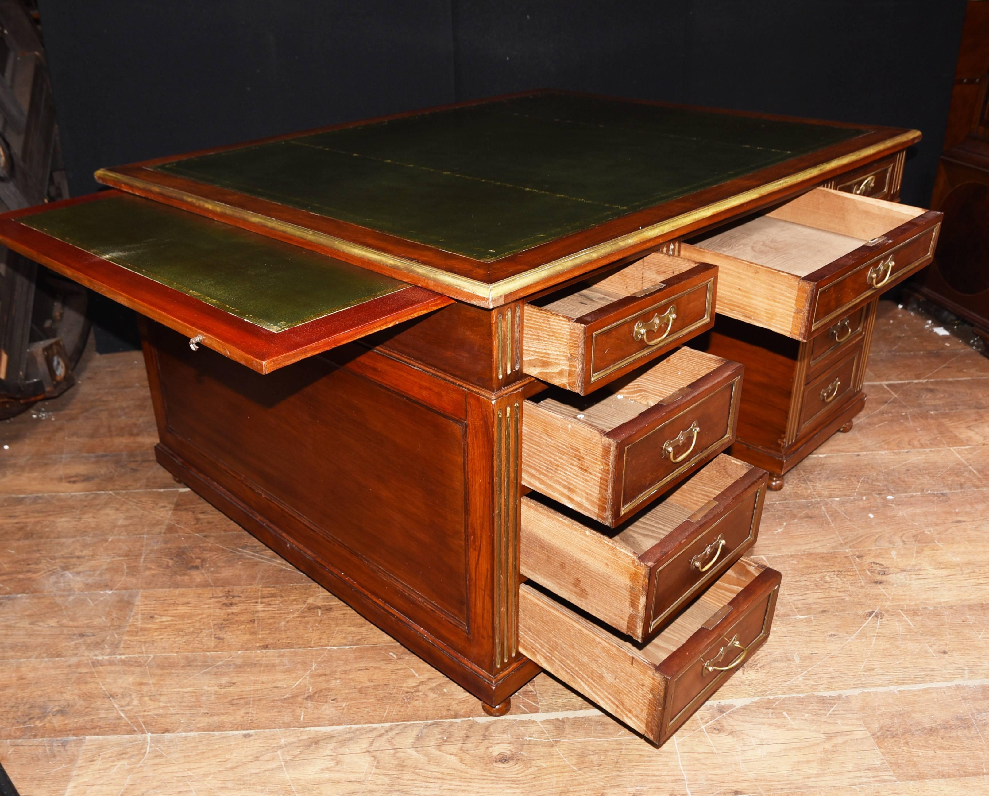 Late 19th Century Antique French Napoleon III Partners Desk Mahogany Writing Table For Sale