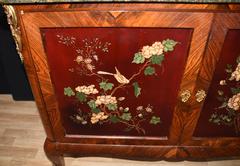 Antique French Cabinet Commode Lacquer Marquetry Inlay