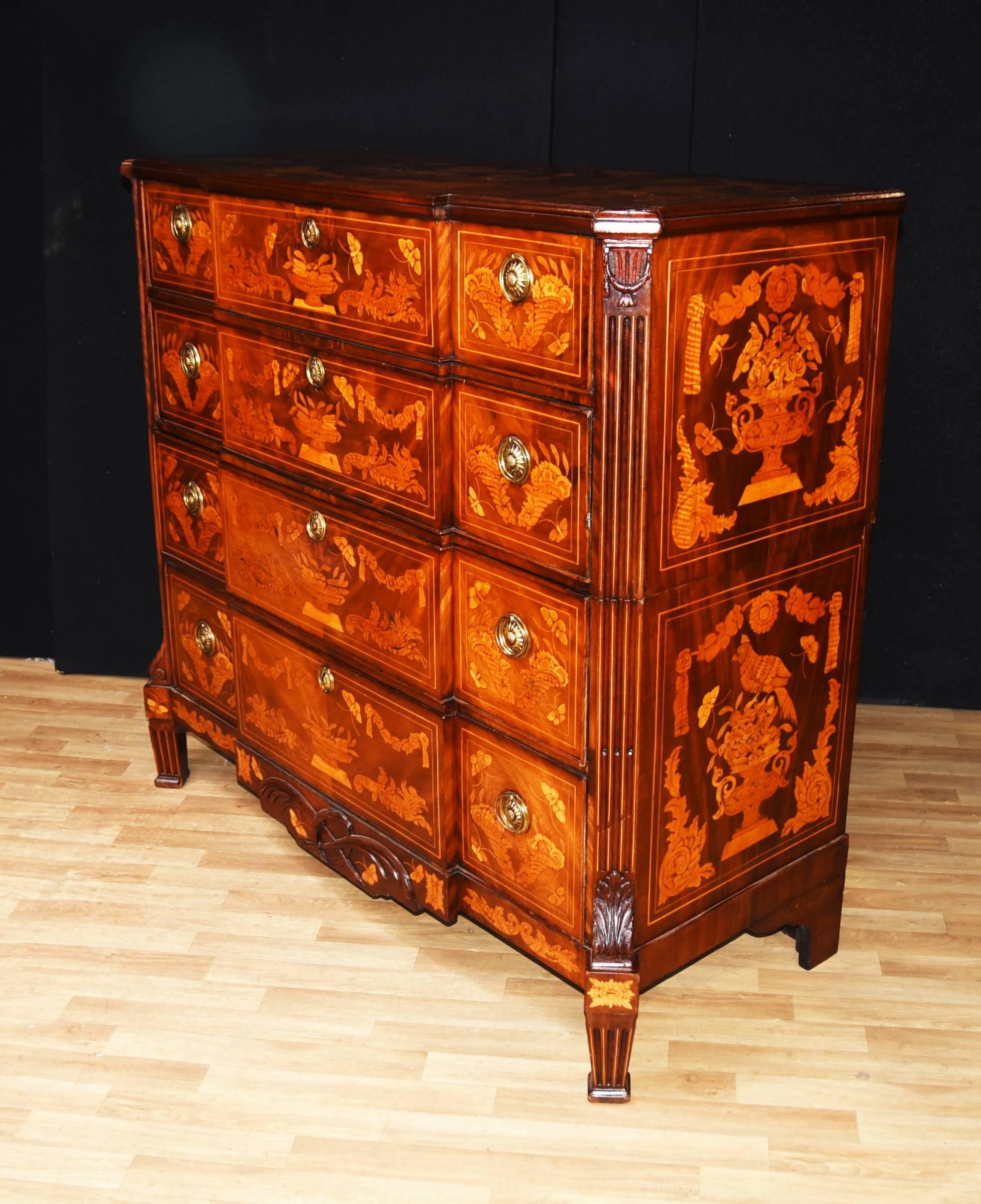 Mid-19th Century Antique Dutch Marquetry Chest of Drawers Commode Chests For Sale