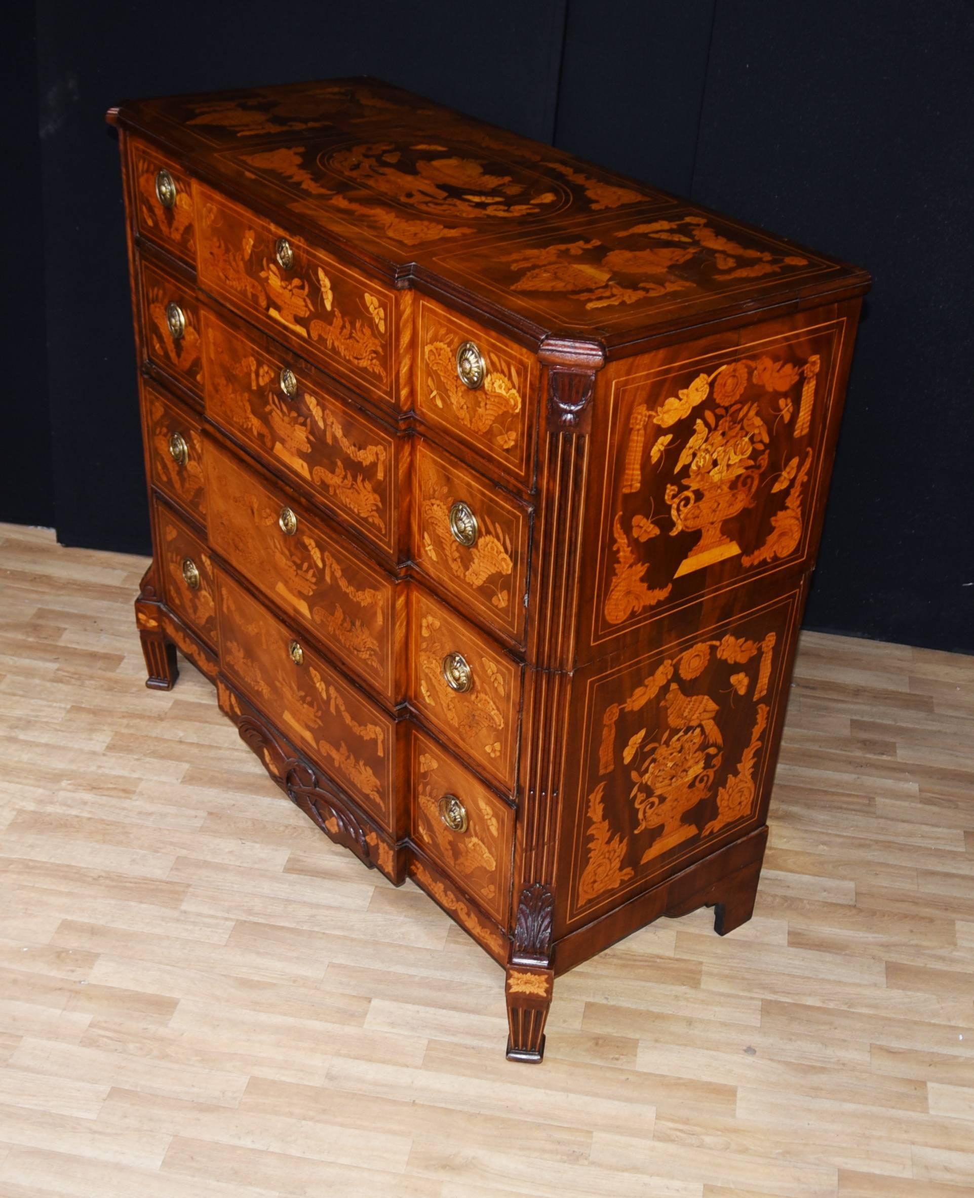 Antique Dutch Marquetry Chest of Drawers Commode Chests For Sale 1