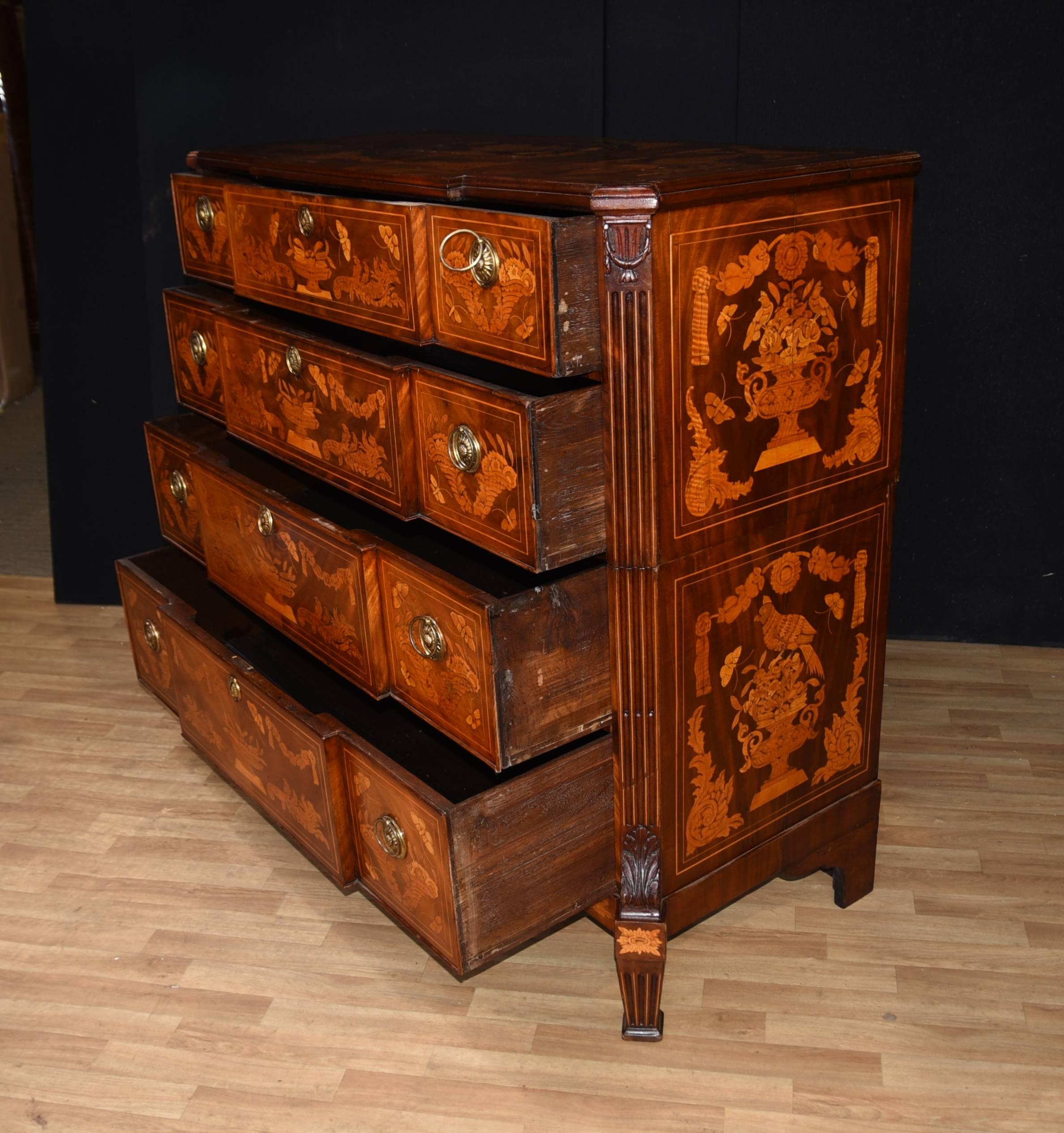 Antique Dutch Marquetry Chest of Drawers Commode Chests For Sale 5