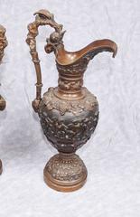 Pair of Antique French Bronze Amphora Urn Jugs Cherub Urns, 1890