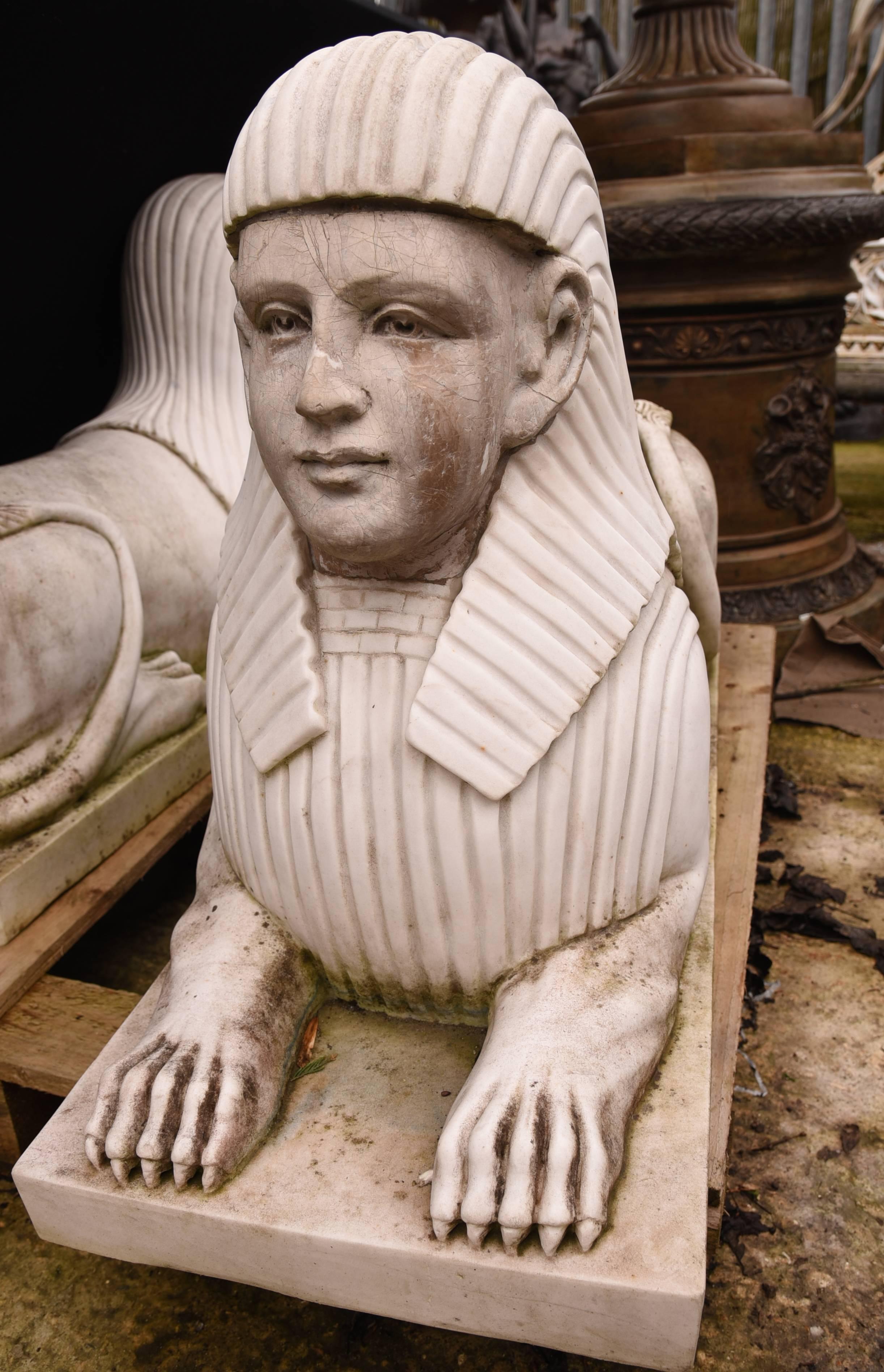 Late 20th Century Pair of Large Stone Sphinxes Egyptian Sphinx Garden Statue For Sale