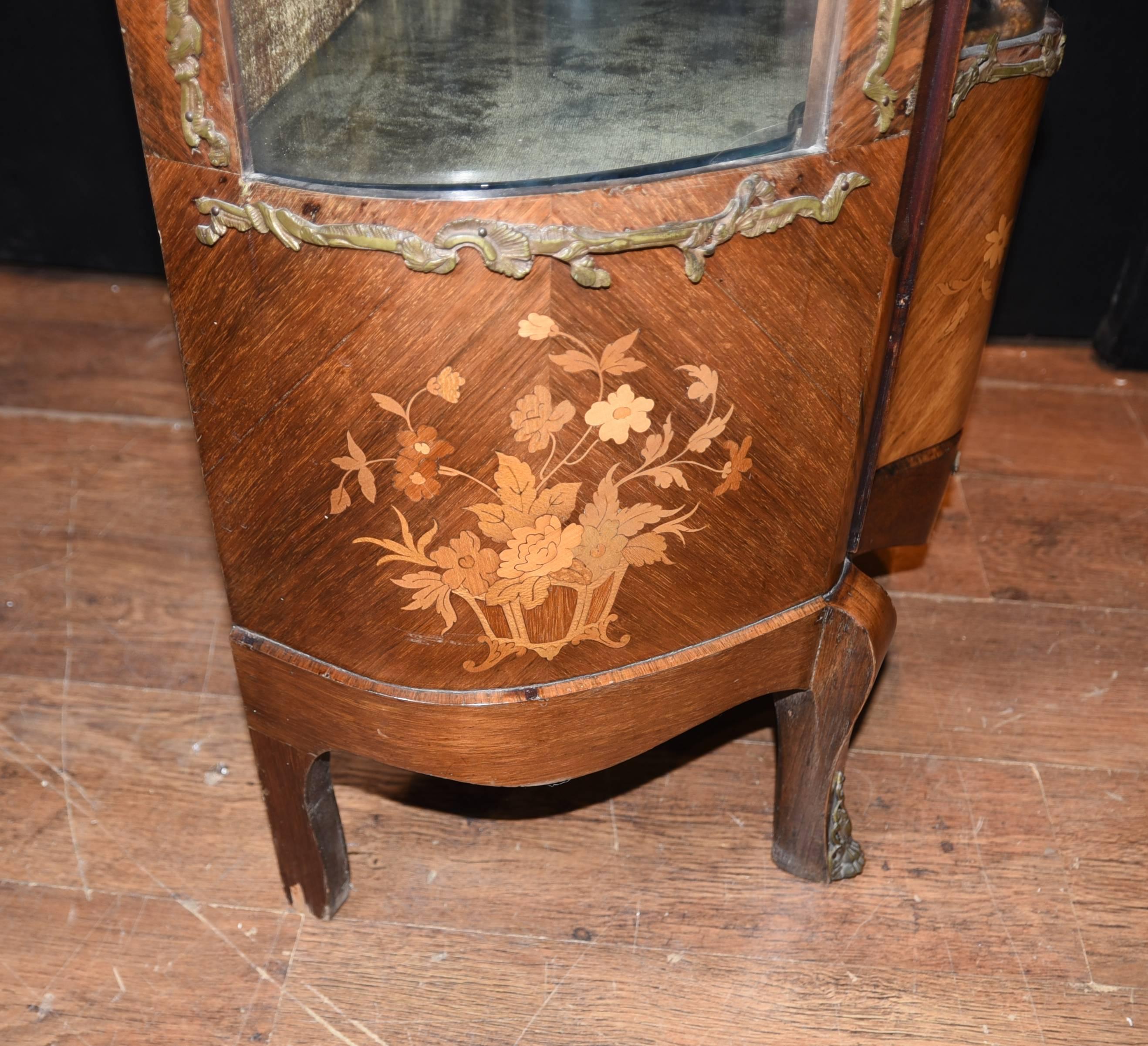 French Empire Antique Display Curio Cabinet Bijouterie Kingwood Inlay For Sale 2