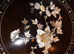 Antique Chinese Table Stool Dining Set Mother-of-Pearl Inlay Hardwood