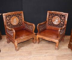 Pair of Antique Chinese Hardwood Armchairs Mother-of-Pearl Inlay Chair