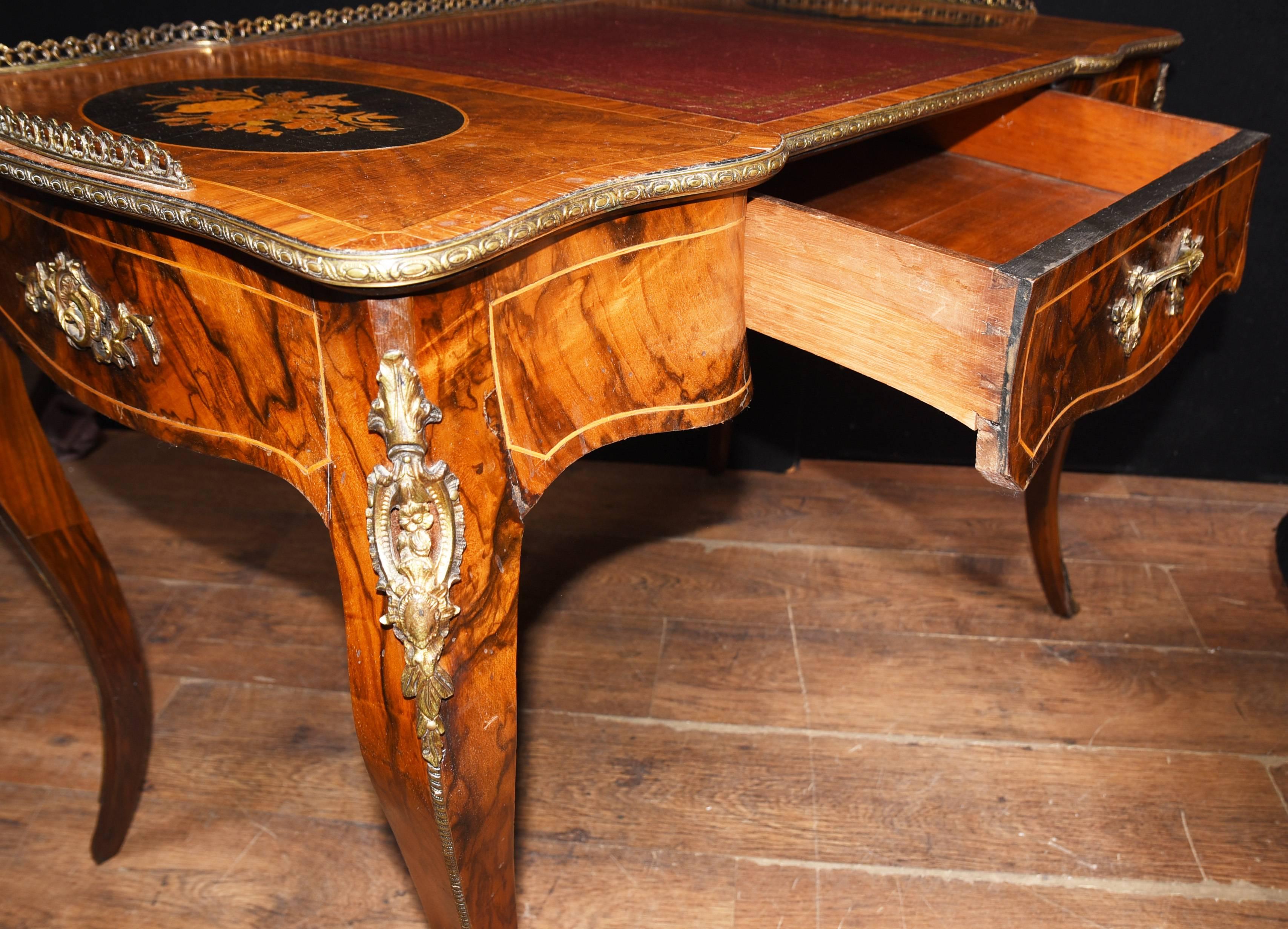 Antique French Empire Bureau Plat Desk Walnut Writing Table For Sale 1