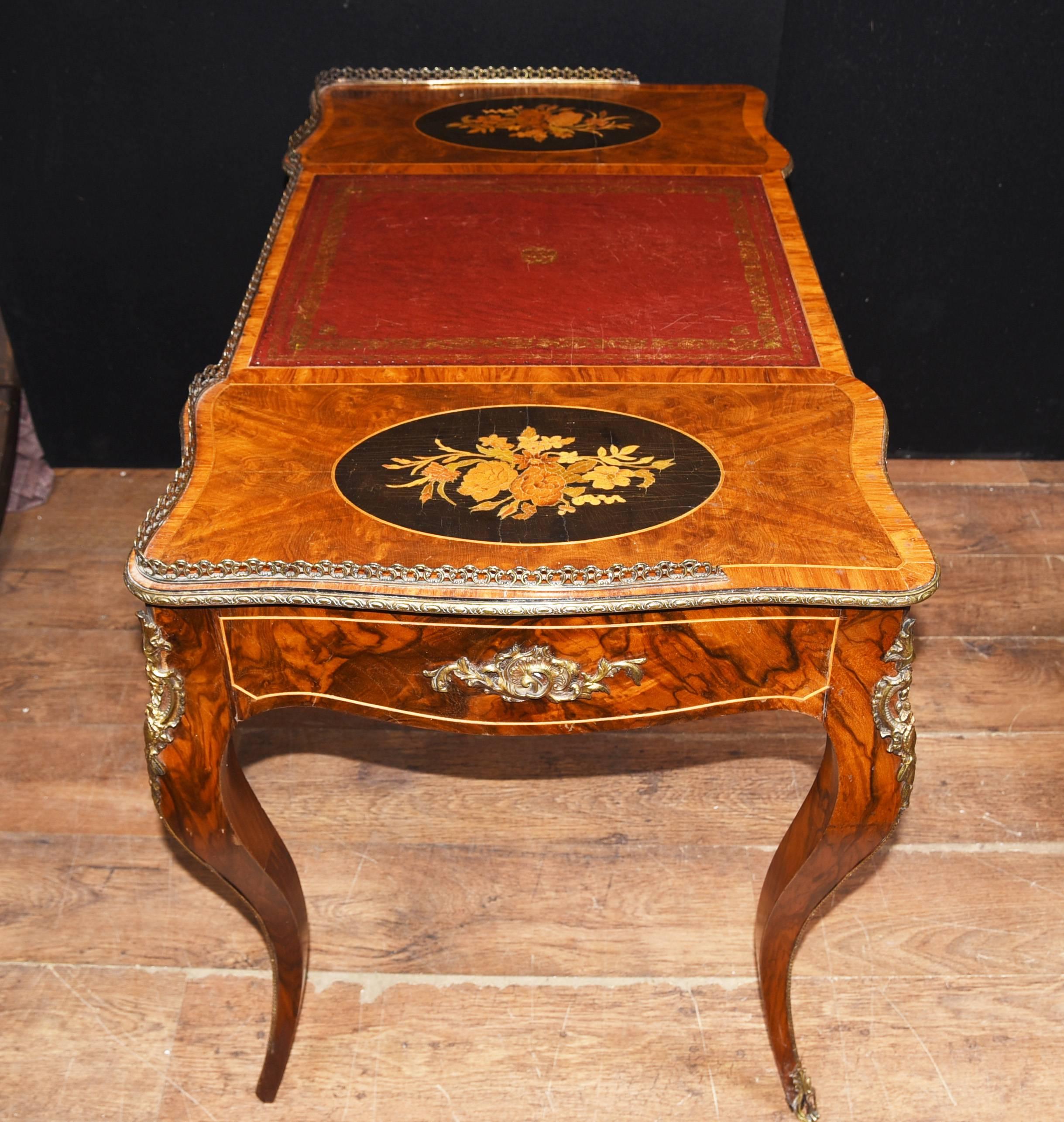 Antique French Empire Bureau Plat Desk Walnut Writing Table For Sale 2