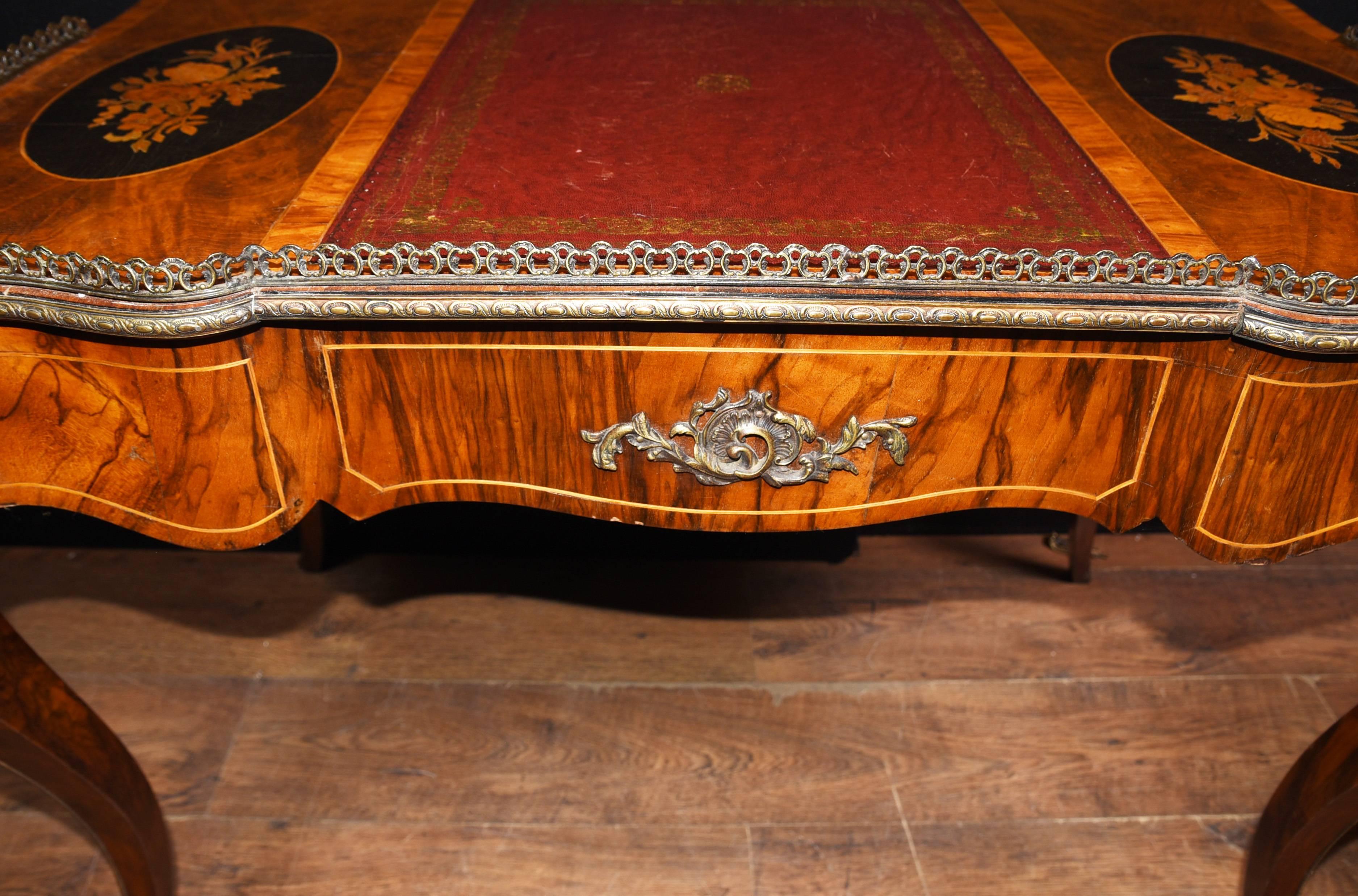 Antique French Empire Bureau Plat Desk Walnut Writing Table For Sale 3