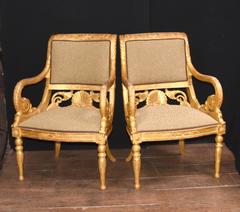 Pair of French Antique Napoleon Gilt Armchairs Fauteuil