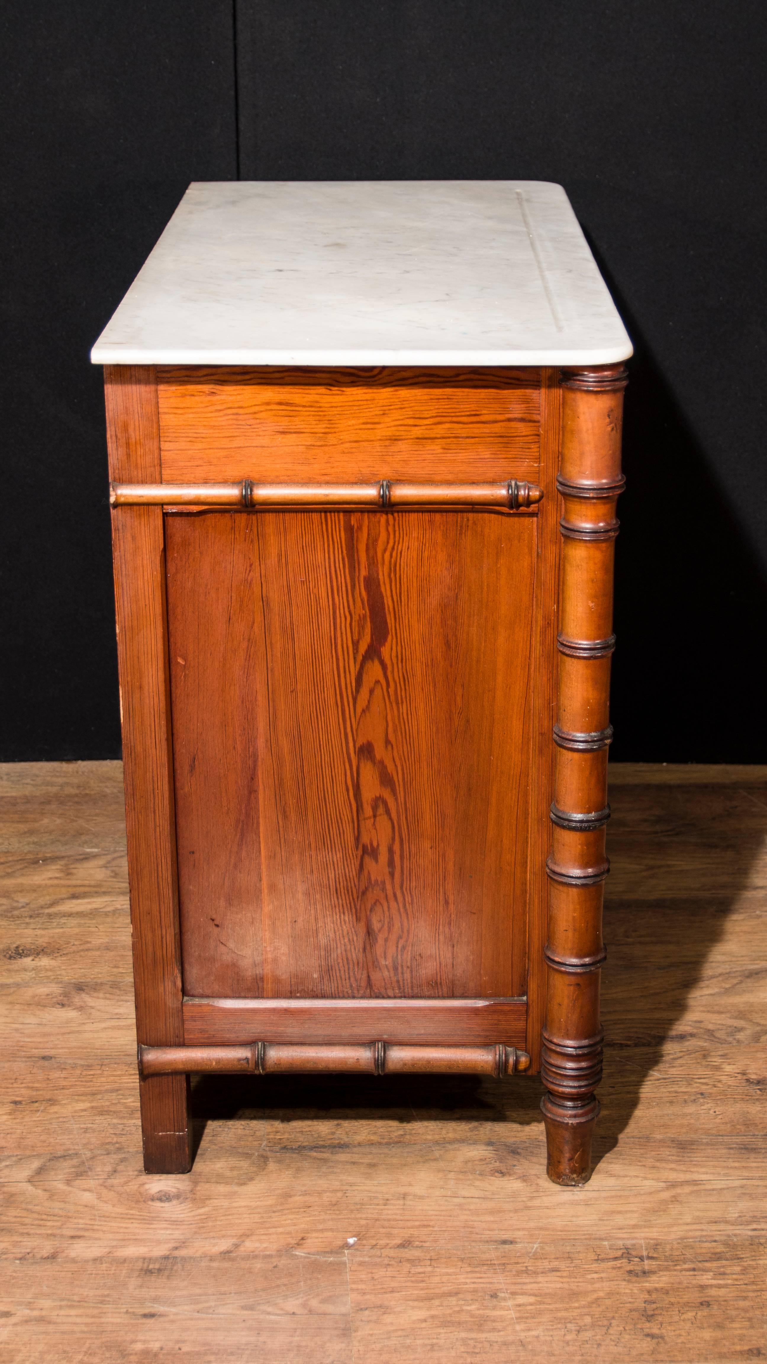 Late 19th Century Antique French Regency Commode Chest Drawers Pine Faux Bamboo For Sale