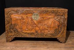 Antique Chinese Hand-Carved Camphor Chest Trunk