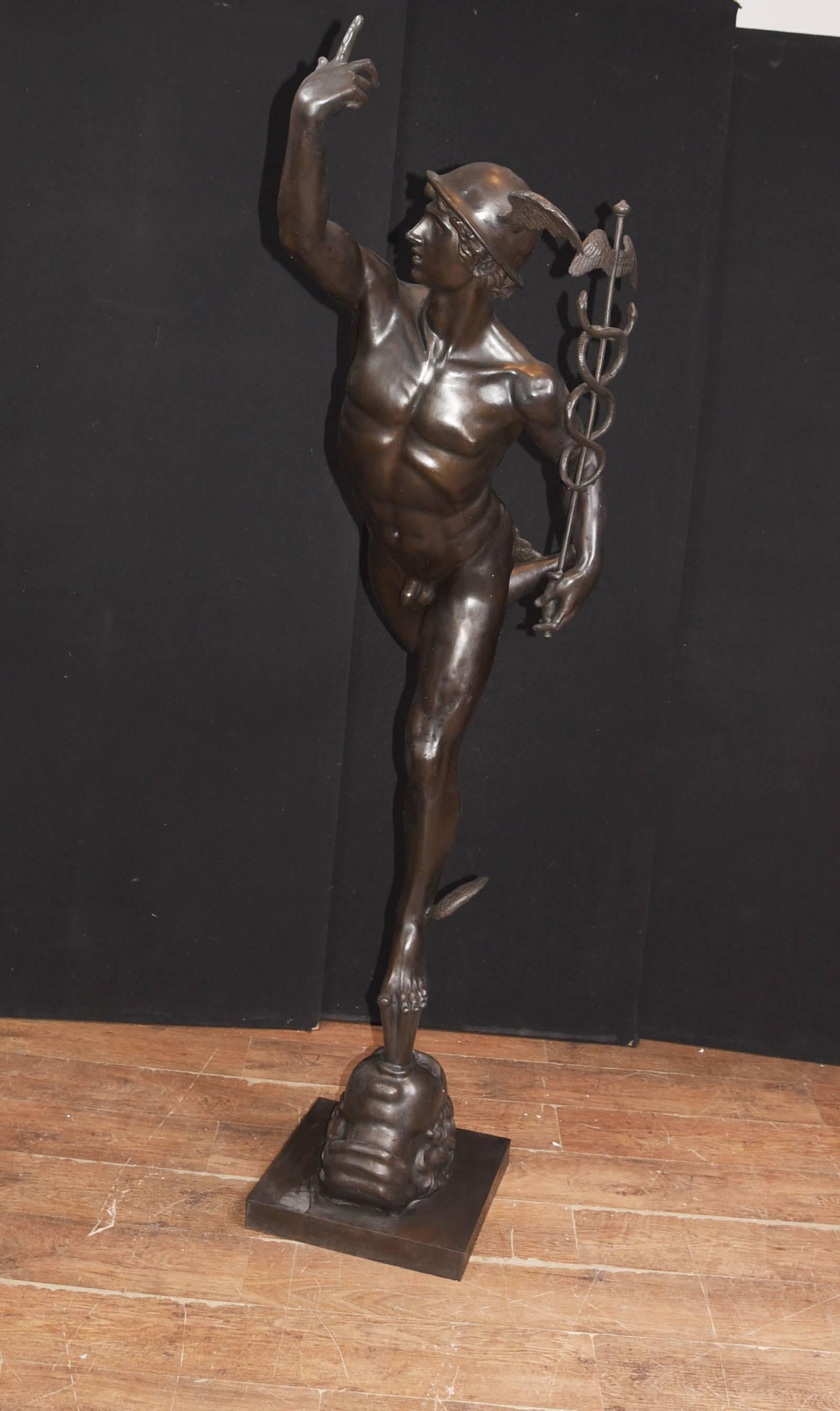 Extra Large Italian Bronze Mercury Statue Casting Hermes Style of Giambologna In Good Condition For Sale In Potters Bar, Herts