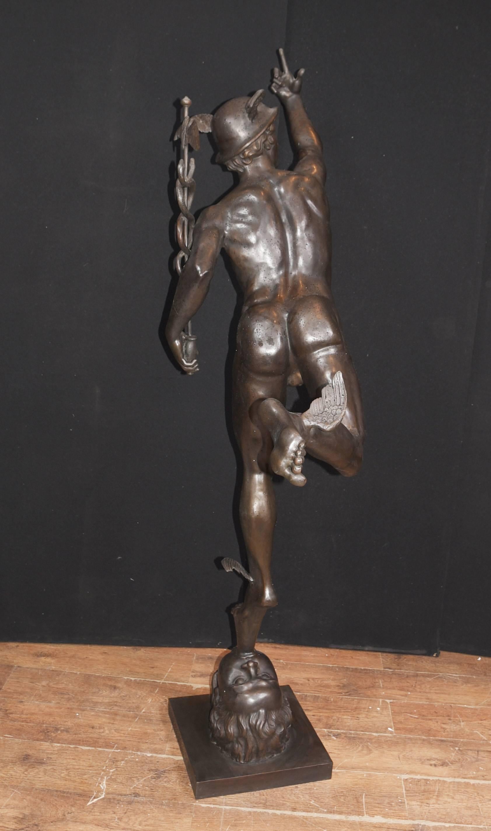 Extra Large Italian Bronze Mercury Statue Casting Hermes Style of Giambologna For Sale 1