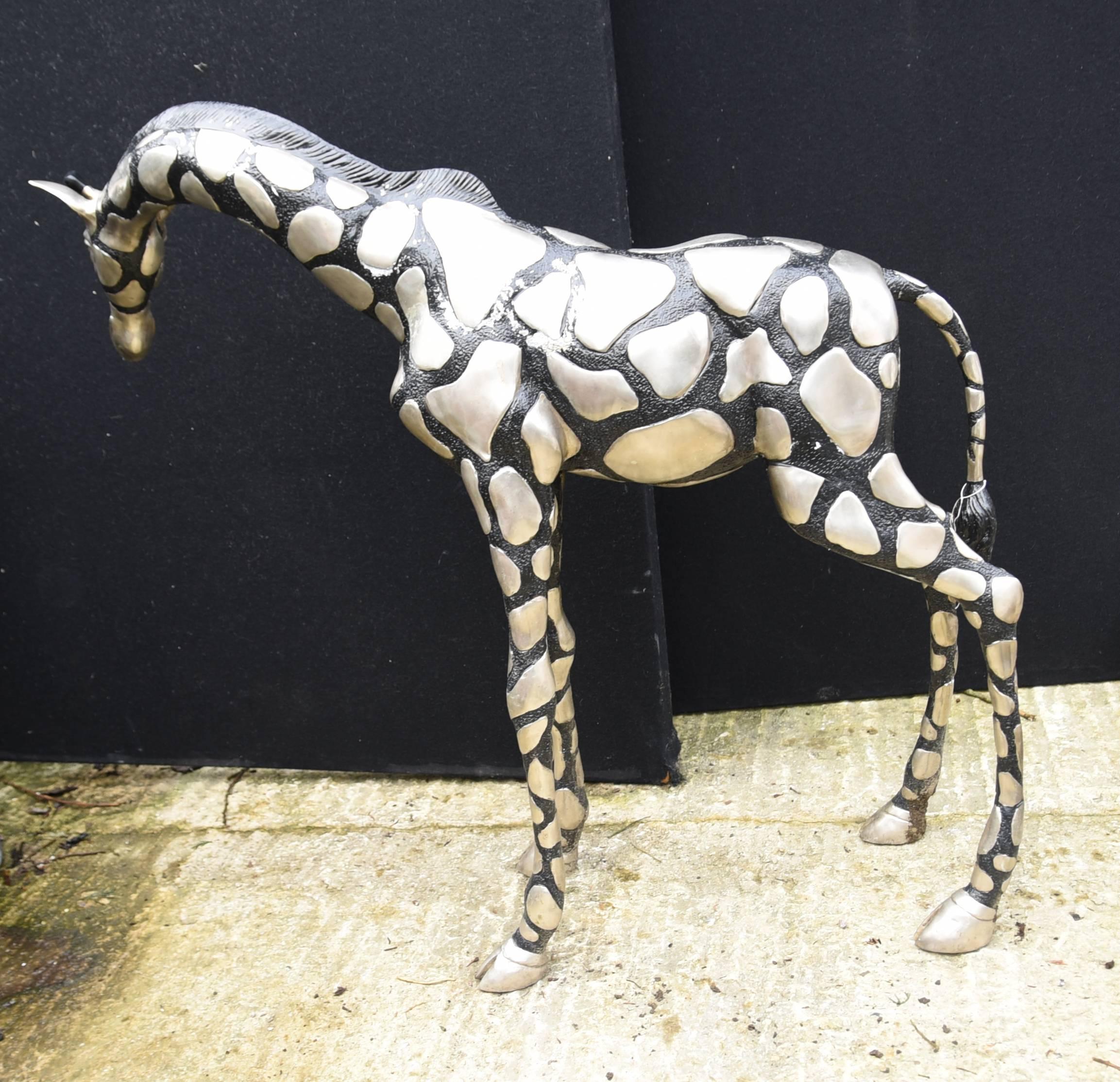 Pair of Big Silver Bronze African Giraffe Statues Garden Art Casting Giraffes For Sale 1