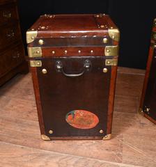 Pair of English Leather Vintage Steamer Trunks Luggage Box Tables