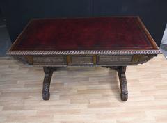 Antique Padouk Wood Desk Carved Writing Table Anglo-Indian
