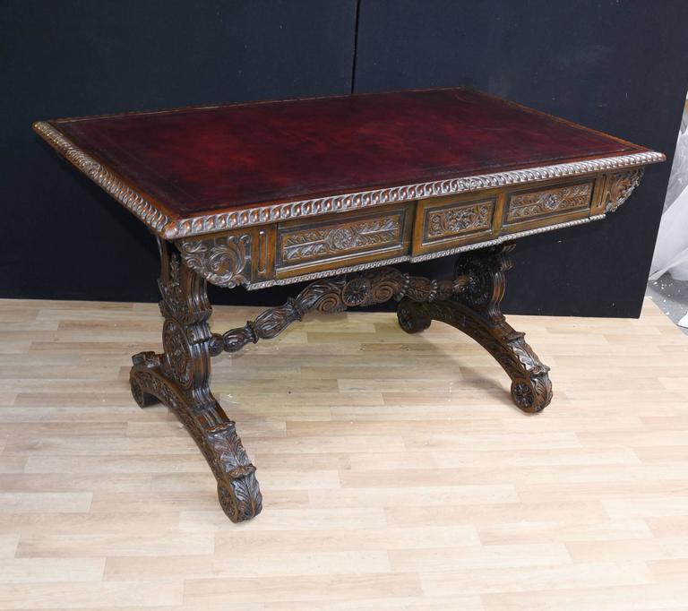 Antique Padouk Wood Desk Carved Writing Table AngloIndian For Sale at