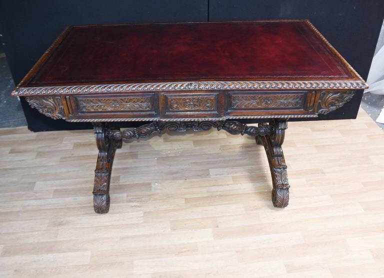 Antique Padouk Wood Desk Carved Writing Table AngloIndian For Sale at