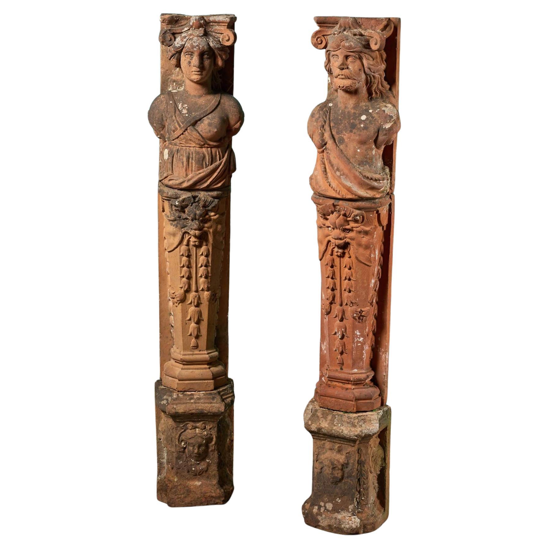 Pair of Antique Terracotta Herms of Classical Design For Sale