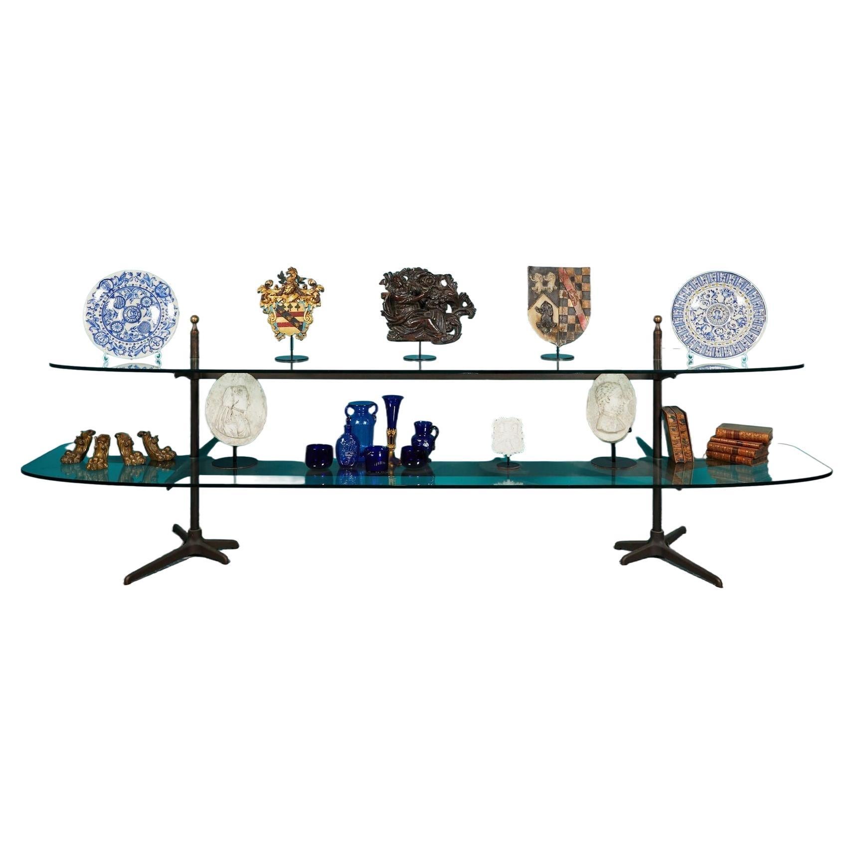 Reclaimed Tiered Glass Shop Display Stand For Sale