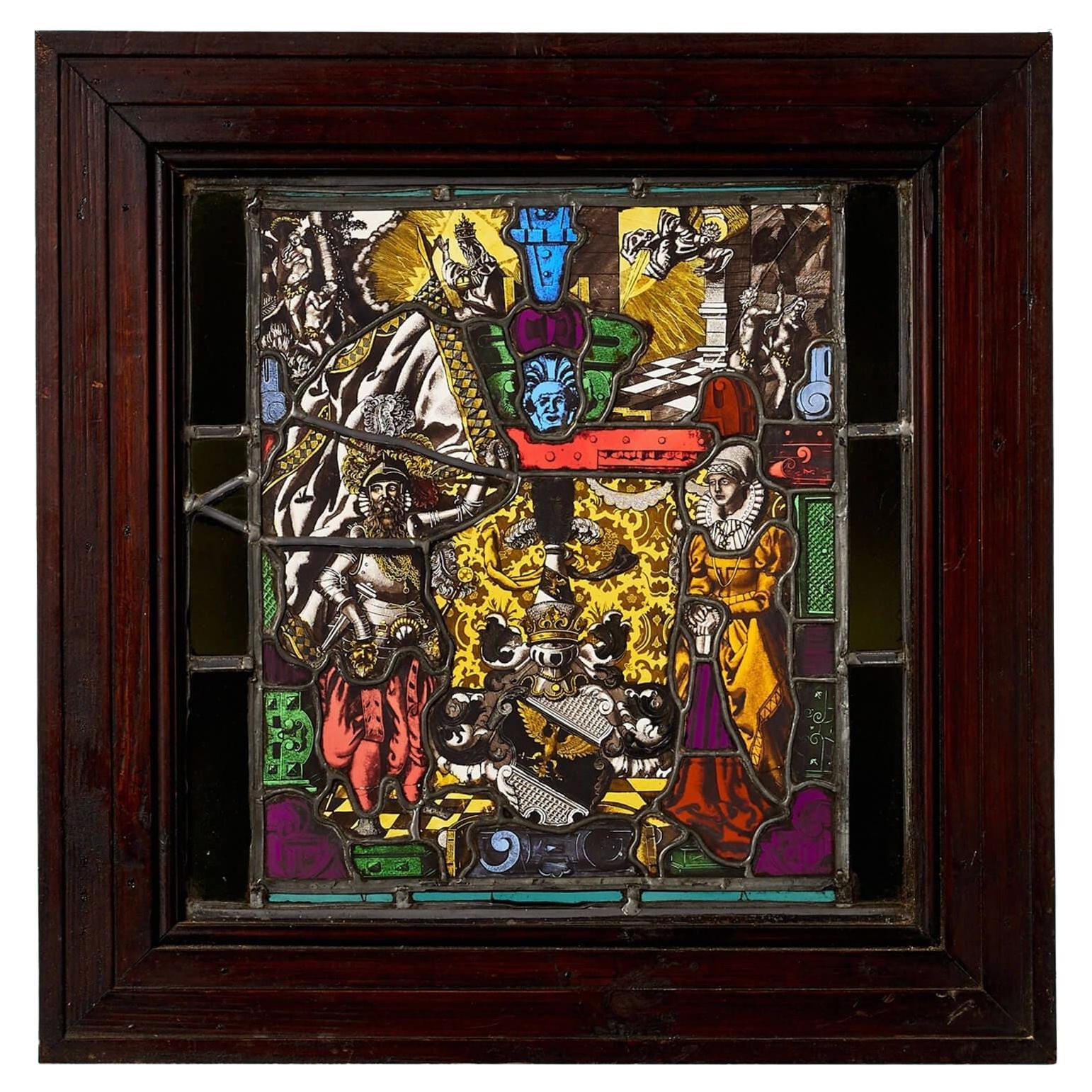 German Heraldic Ecclesiastical Antique Leaded Glass