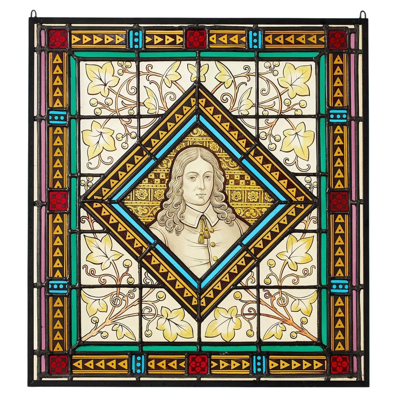 Vetrata antica raffigurante una figura vittoriana