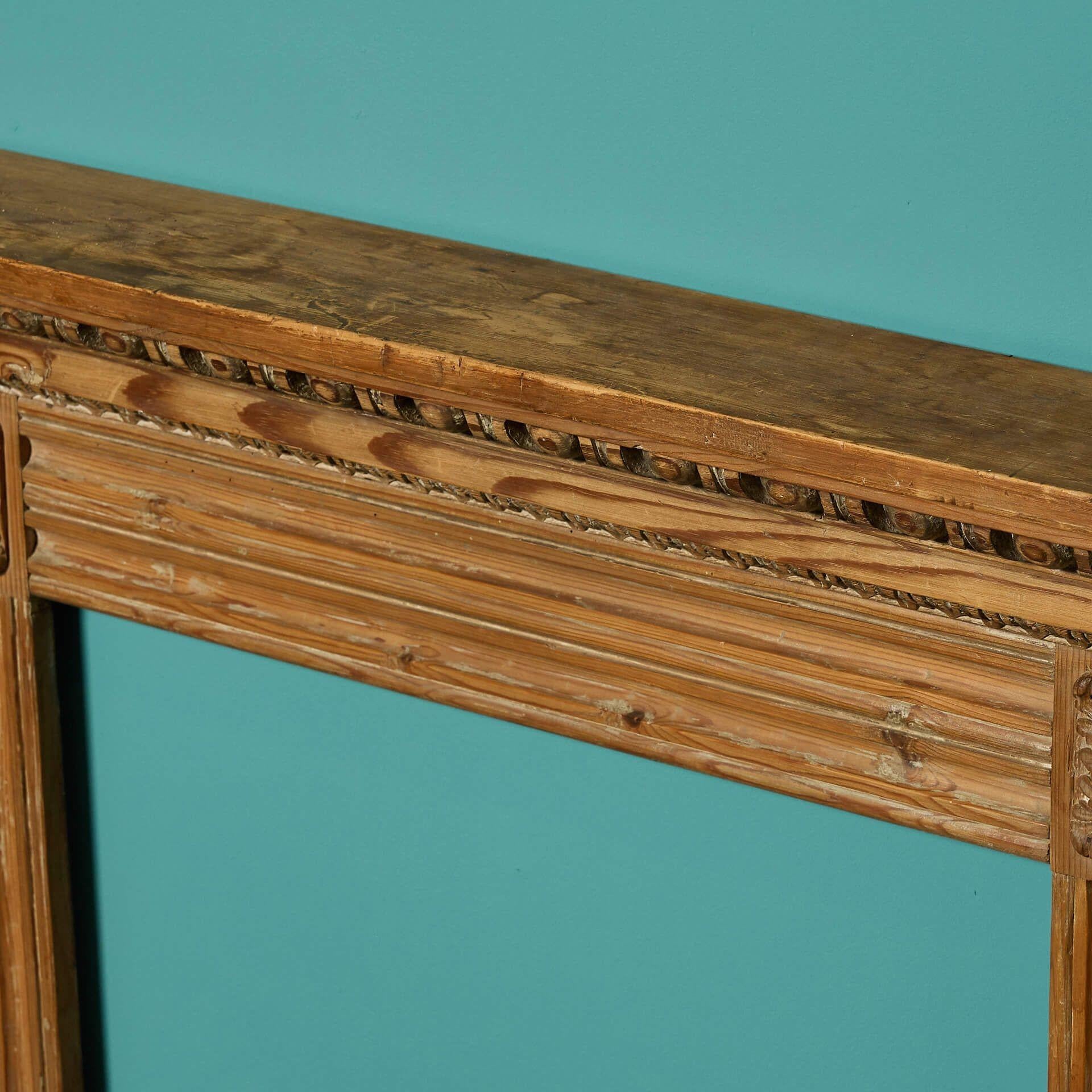 Small Hand Carved Georgian Style Pine Fire Mantel In Fair Condition For Sale In Wormelow, Herefordshire