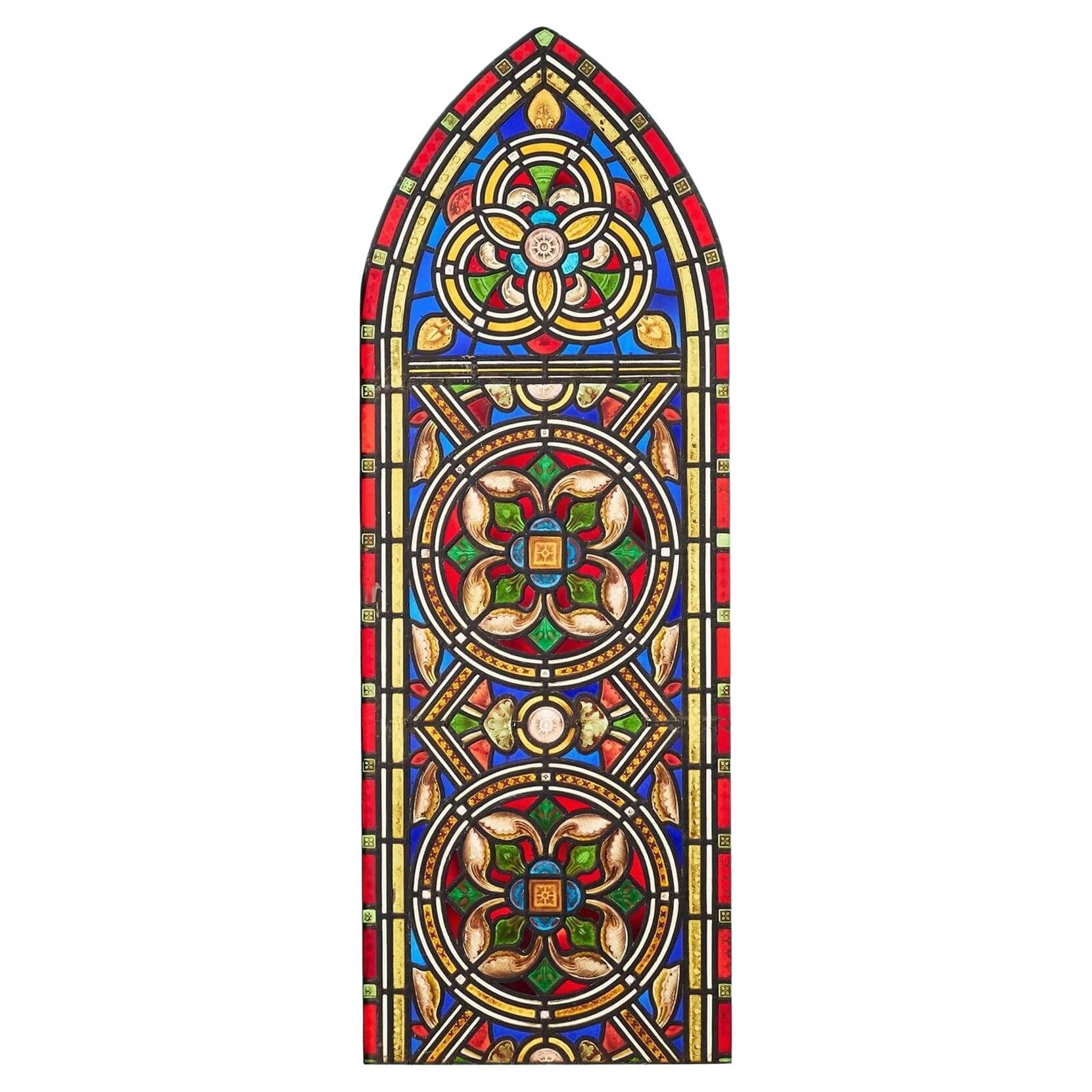 Vitrail victorien Church's panneau arqué