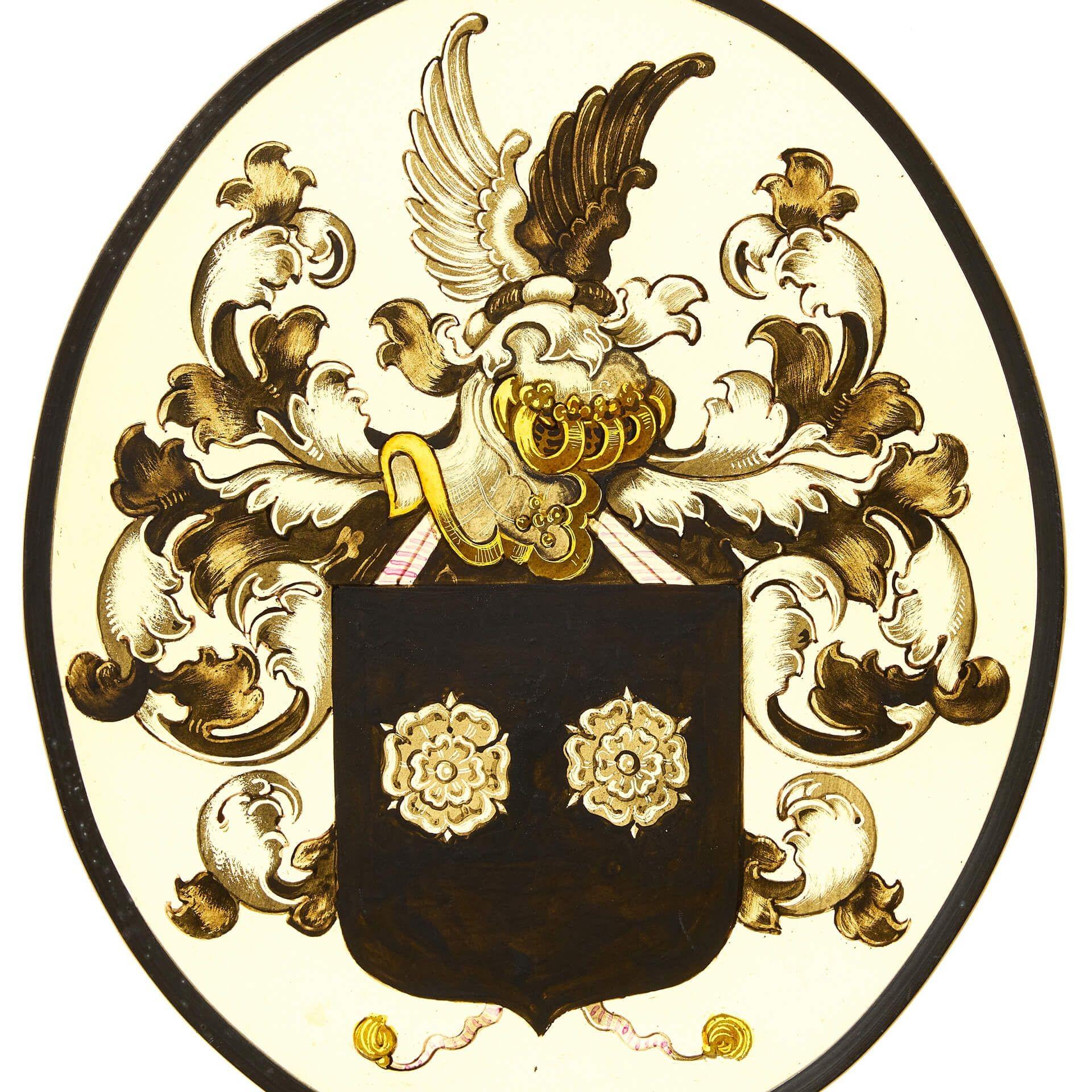 Médiéval Armorial allemand ovale vitrail suspendu en vente