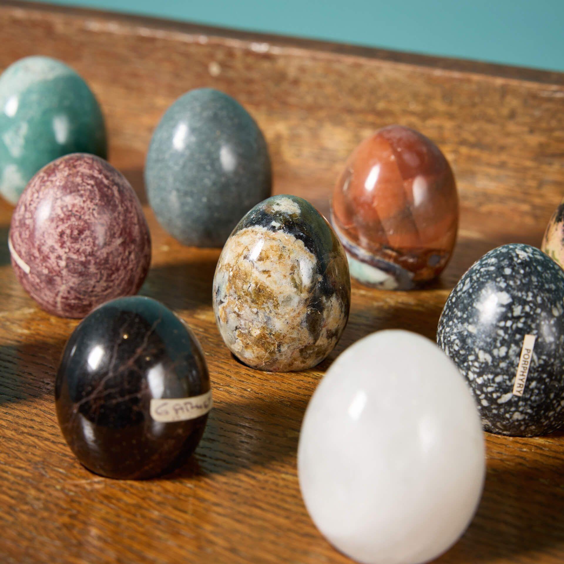 Natural Fiber Collection of Polished Hardstone Mineral Display Eggs For Sale