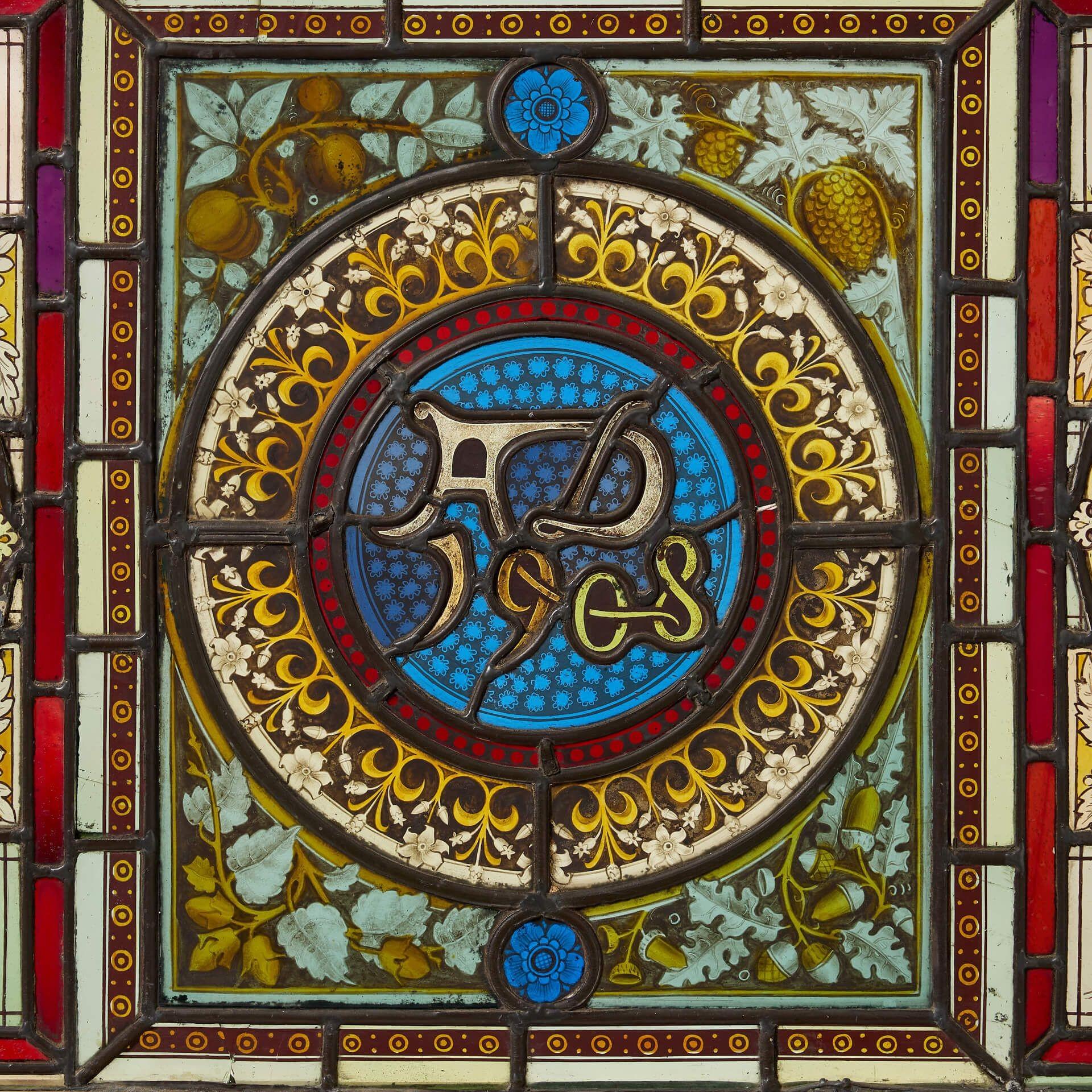 Arts and Crafts Antico trittico di pannelli in vetro colorato a piombo in vendita