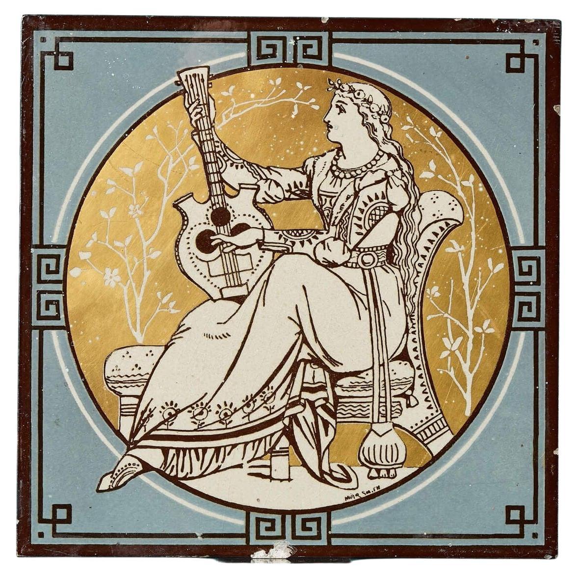 Minton Tile of ‘Classical Figures with Musical Instruments’ by John Moyr Smith For Sale