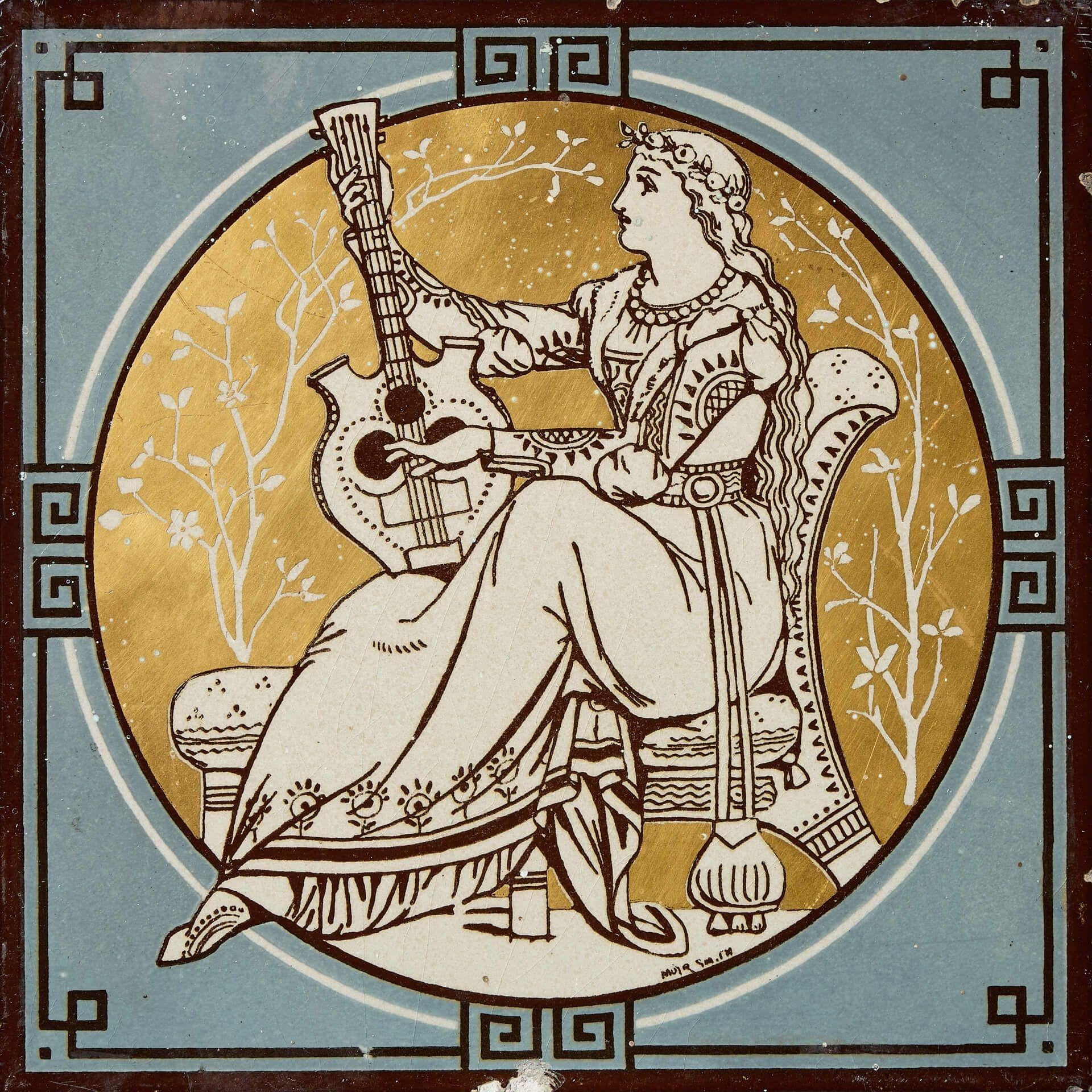 Victorian Minton Tile of ‘Classical Figures with Musical Instruments’ by John Moyr Smith For Sale