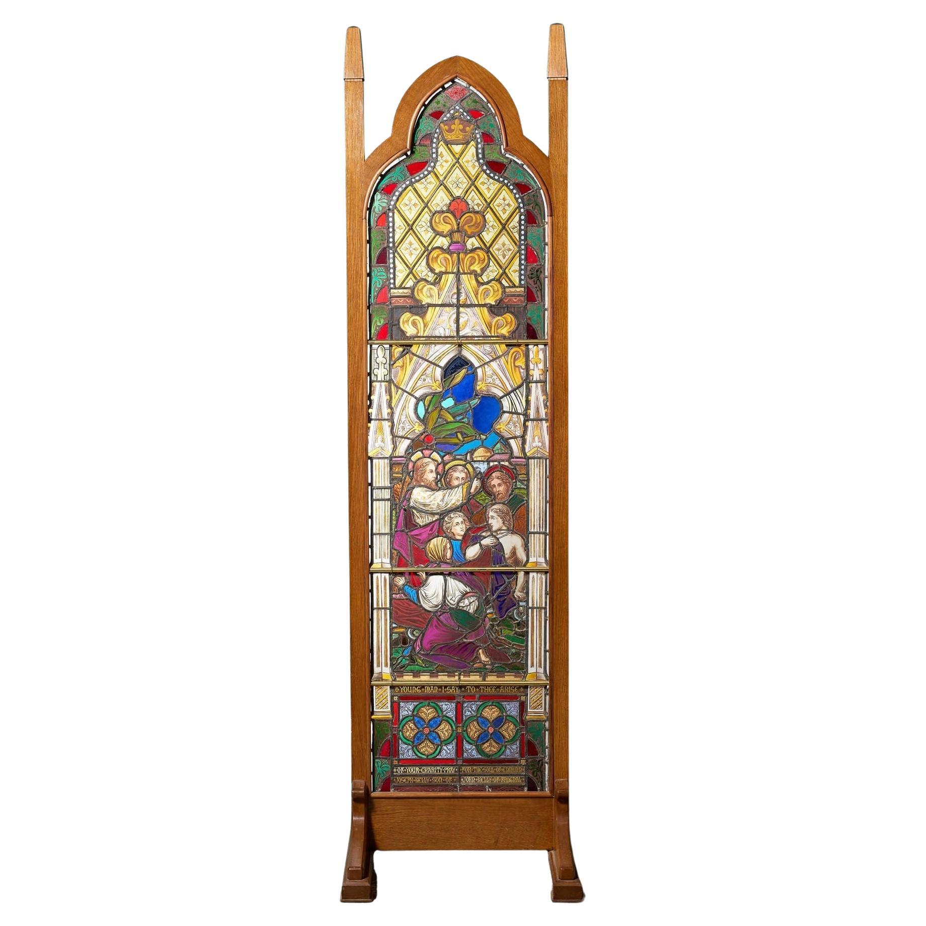 Large Reclaimed Ecclesiastical Stained Glass Window For Sale