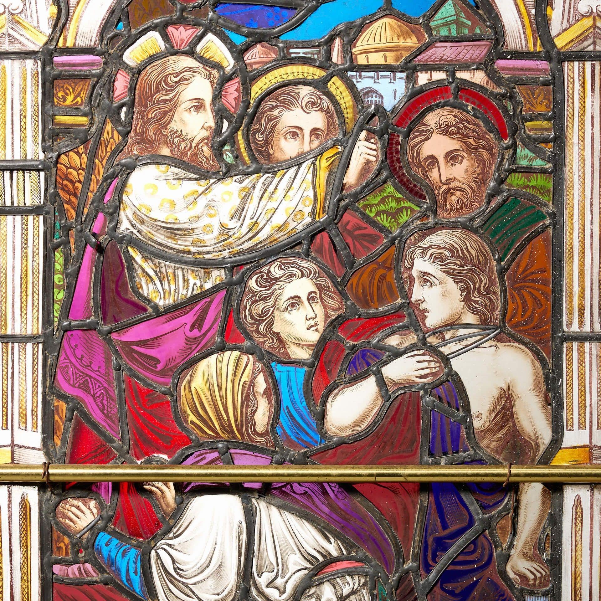 Victorian Large Reclaimed Ecclesiastical Stained Glass Window For Sale