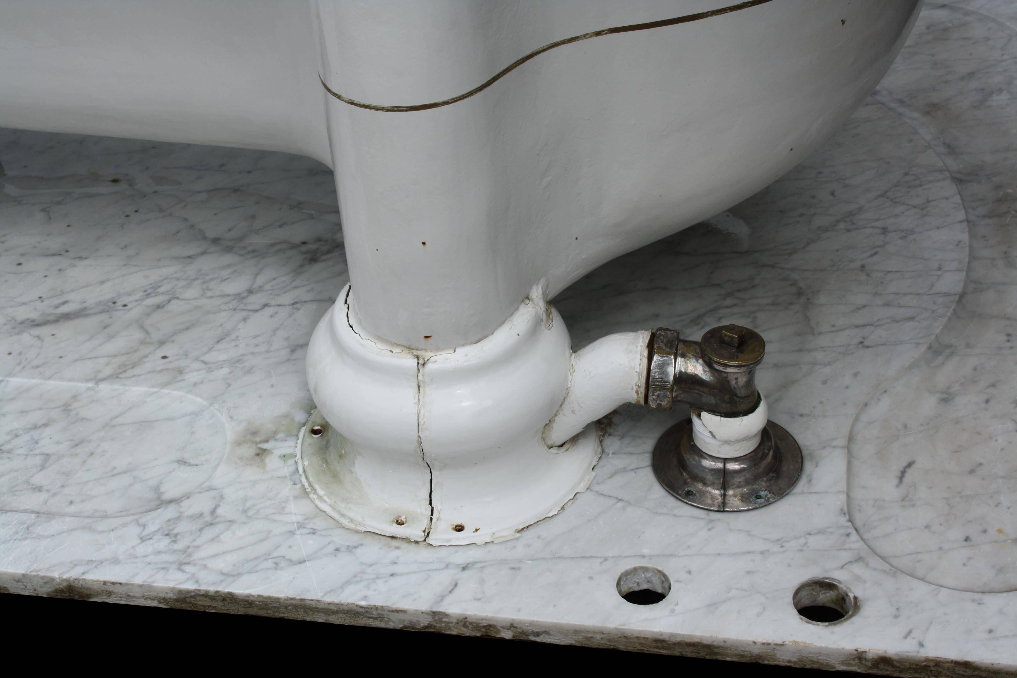 English Royal Doulton Canopy / Shower Bath with Marble Base