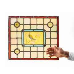 Antique English Stained Glass Window with Bird