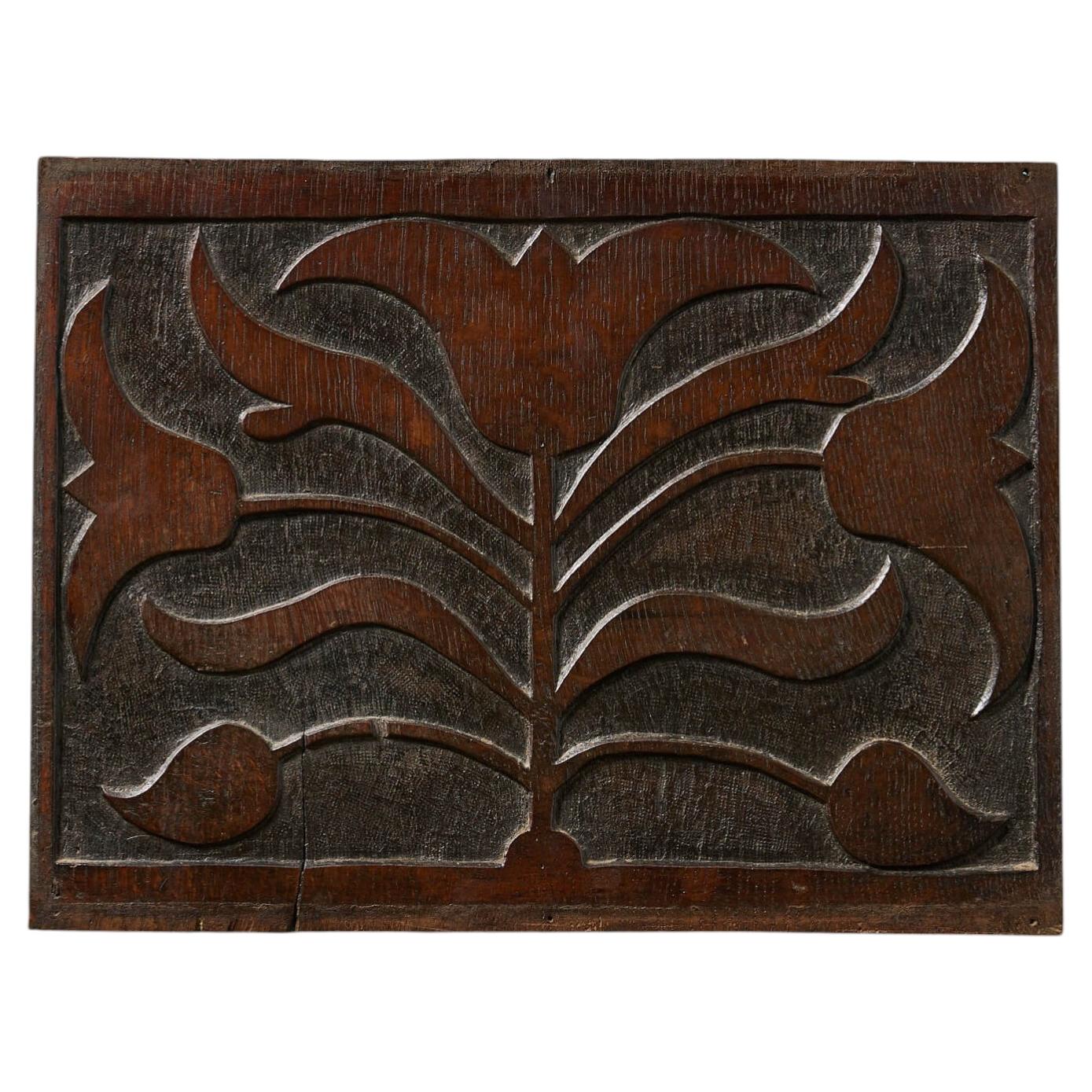 Antique Decorative Floral Oak Wall Panel