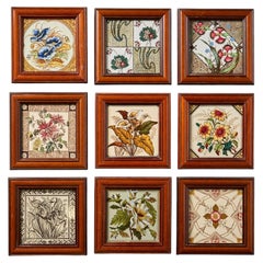 Set of 9 English 19th Century & Later Framed Antique Floral Tiles